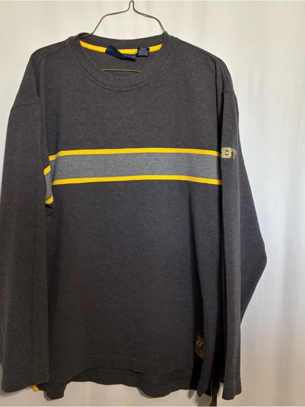 Aeropostale AeroTec Fleece Men's L Sweatshirt Charcoal Long-Sleeve Yellow Stripe